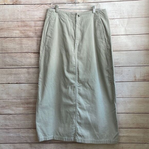VINTAGE EDDIE BAUER CORDUROY MODEST MAXI SKIRT IN KHAKI - Picture 1 of 7